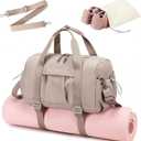 LEDAOU Small Gym Bag for Women, Mini Duffle Bag with Yoga Mat Holder Lightweight Carry On Sports Bag with Separate Shoe Pocket & Wet Pocket Duffel Bags Dance Yoga Workout Bag (Camel)