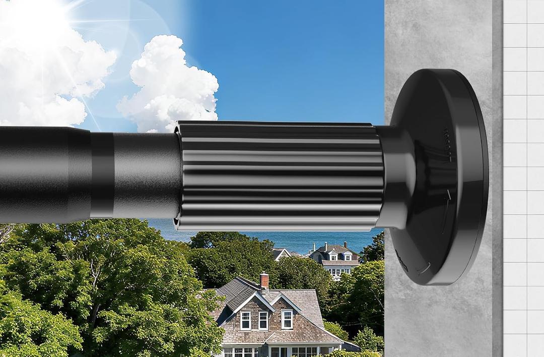 Tension Shower Curtain Rod 51-126 Inch, Long Shower Curtain Rod for Bathroom Window Patio, No-Drill Dual-End Adjustable Spring Shower Rod, Easy to Install Never Rust, Rod Diameter 1.26In, Black