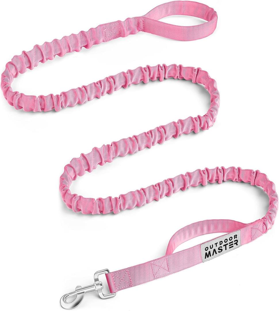 OutdoorMaster Bungee Dog Leash, Heavy Duty Dog Leash with Shock Absorption, 2 Padded Handles Training Leash, Improved Dog Safety and Comfort (Pink, 6 FT) (Max: 6'7")