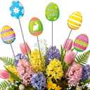 Shimeyao 6 Pcs Metal Easter Egg Garden Stakes Happy Easter Metal Garden Signs Colorful Egg Bunny Yard Stakes Outdoor Decor for Home Lawn Porch Holiday Front Backyard