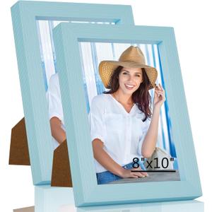 8x10 Picture Frame, Solid Wood Frame with Plexiglass, Wall Hanging or Tabletop for Home Decor, Light Blue, 2 Pack