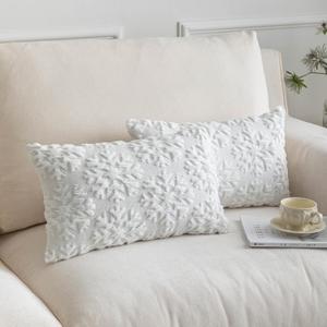 Christmas Snowflake Decorative Throw Pillow Covers Set of 2 Packs, Soft Fluffy Pillowcases for Home Dcor, Boho Pillow Covers for Couch Bedroom(White-Snowflake, 12"x20")