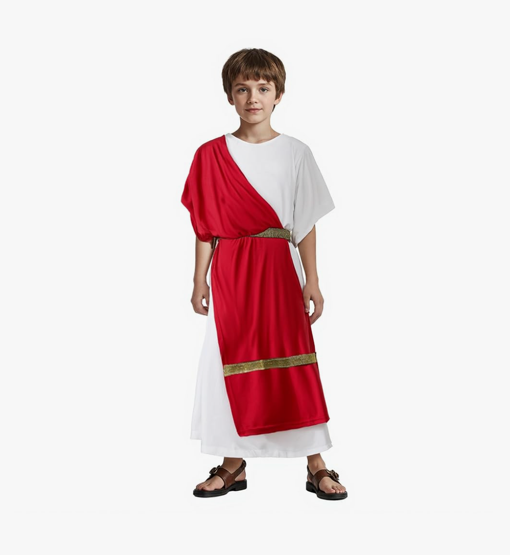 VZQI Greek Toga Costume for Kids Roman Halloween Nobility Boy Cosplay Red ,Size S