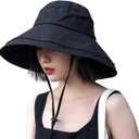 Wide Brim Bucket Hat - UPF50+ Protection Travel Beach Sun Hat with Semi-Rigid Adjustable Foldable Brim