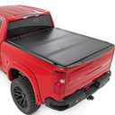 Rough Country Hard Tri-Fold Flip Up Tonneau Cover for Chevy Silverado & GMC Sierra 1500 (2019-2026)  Flush Aluminum Bed Cover, Fits 5'10" Short Bed