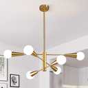 KAISITE Sputnik Chandelier Modern Gold Chandelier 6-Light E26 Mid Century Ceiling Light Fixture Height Adjustable Hanging Pendant Lighting for Dining Room Kitchen Island Bedroom Office