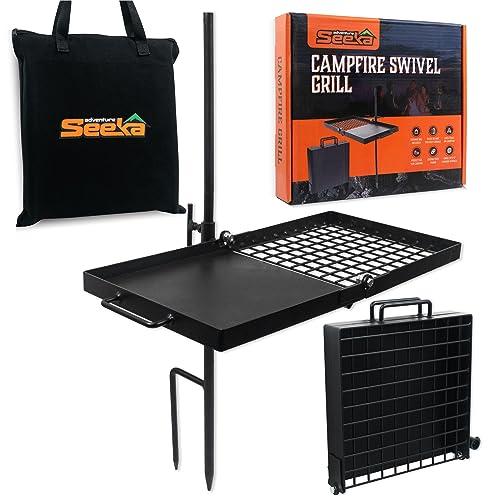 Adventure Seeka 24" Heavy Duty Folding Campfire Grill, Compact Swivel Grill Design, Grate & Griddle for Campfire Cooking, Australian Owned