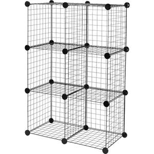 Amazon Basics 6-Cube Wire Grid Stackable Storage Organizer, Metal Shelving Unit, No-Tool Assembly, 26"W x 38"H x 12.6"D, Black
