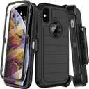 for iPhone X Case with Built-in Screen Protector, iPhone Xs Case Belt Clip Holster,Heavy Duty Shockproof Drop Protection Military Grade Rugged Full Body Phone Cover with Kickstand (Black)