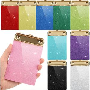 10 Pcs Mini Glitter Clipboards 4 x 6 Inch Small Cute Acrylic Clip Boards Bling Pocket Clipboard with Gold Clip Colorful Notepads Memo Clipboard for Office Supplies Women Girl