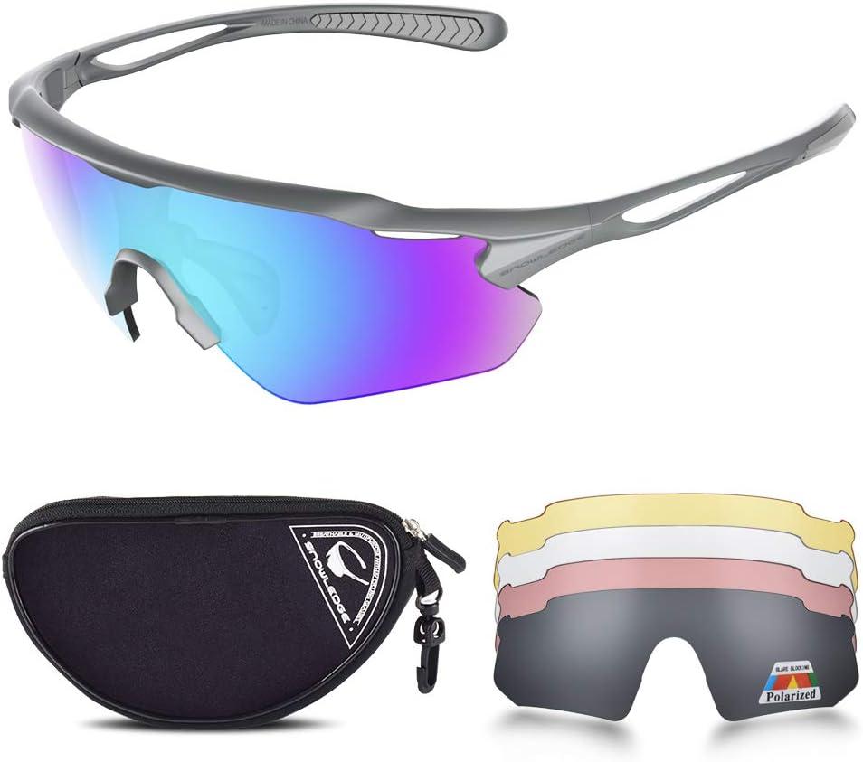 Cycling Glasses with Interchangeable Lenses, Mens Womens Polarized Sports Sunglasses, Running Baseball Cricket Sunglasses (Large, Gray-revo Blue)