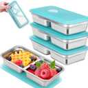 4 Pack Stainless Steel Snack Containers Reusable with Lid, Grab and Go 2 Compartment Snack Food Storage Containers for School Travel and Outdoor Camping Dishwasher Safe