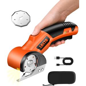 Electric Cardboard Cutter Scissors with LED Light, 2600mAh Rechargeable Battery, Brushless Motor, Tungsten Steel Blade, Cuts Cloth, Leather, Carpet, light orange