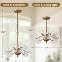 Modern Gold Chandelier, Vintage Brass Flower Glass Pendant Light Fixture, 16.25 inches by 17.75 inches
