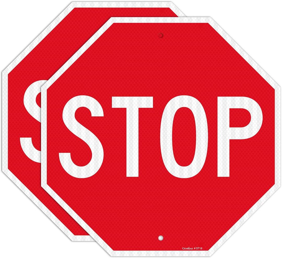 3 x GicnKeuz Stop Signs Traffic Signs 18 x 18 Inches, High Intensity - Engineer Grade Reflective Aluminum Sheeting, Rust Free Metal Stop Sign Street Road Sign, Weather Resistant, Waterproof, Fade Resistant, 2 Pre-drilled Holes (2-PACK)