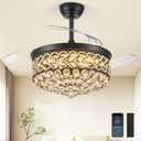 Crystal Fandelier Ceiling Fan with Light, 42" Retractable Ceiling Fans Chandelier Fan with Retractable Blades LED Dimmable Crystal Ceiling Fan Chandelier Fans for Bedroom Living Room etc-Black