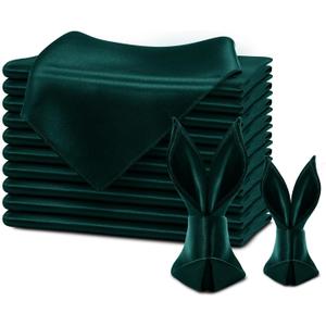 KKJIAF Hunter Green Silky Satin Napkins (12 Pieces, 17x17 Inches),Washable Polyester Square Table Napkins for Wedding Dinner Party Decoration