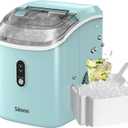 Nugget Ice Maker Countertop, Silonn Chewable Pellet Ice Machine with Self Cleaning Function, Pebble Portable Ice Maker with Ice Scoop for Home Kitchen Office, Green