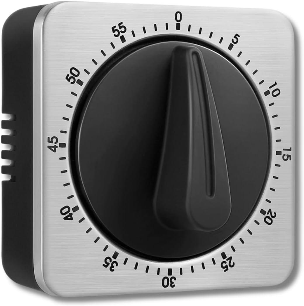 Searon Mechanical Kitchen Timer Magnetic with Loud Alarm, 60-Minute Manual Wind Up Analog Countdown Timer with Stainless Steel Scale, No Batteries for Chef Cooking, Baking, Egg, Oven, Seniors