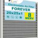 20x25x1 Reusable Air Filter, Electrostatic HVAC Air Filter, Lasts a Lifetime, Washable, Enjoy Fresher Air in Home and Office, MERV 8 (Actual Size:19.75x24.64x0.8 Inch)