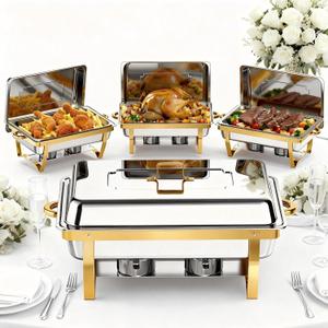 Frizoky Gold Rectangular Chafing Dishes, 44QT 4 Pack,  Gold 4 Large Pans