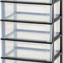 IRIS USA Plastic Drawer Storage Organizer Rolling Cart, with Wheels Casters, 5-Drawers, for Art Craft Supplies Bathroom Dorm Bedroom Laundry Room, Wide, Black