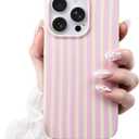 Compatible with iPhone 15 Pro Case,Cute Aesthetic Striped Pattern Cover for Women Girls,Soft TPU Shockproof Protective Stylish Kawaii Phone Case for iPhone 15 Pro 6.1",Pink/Yellow