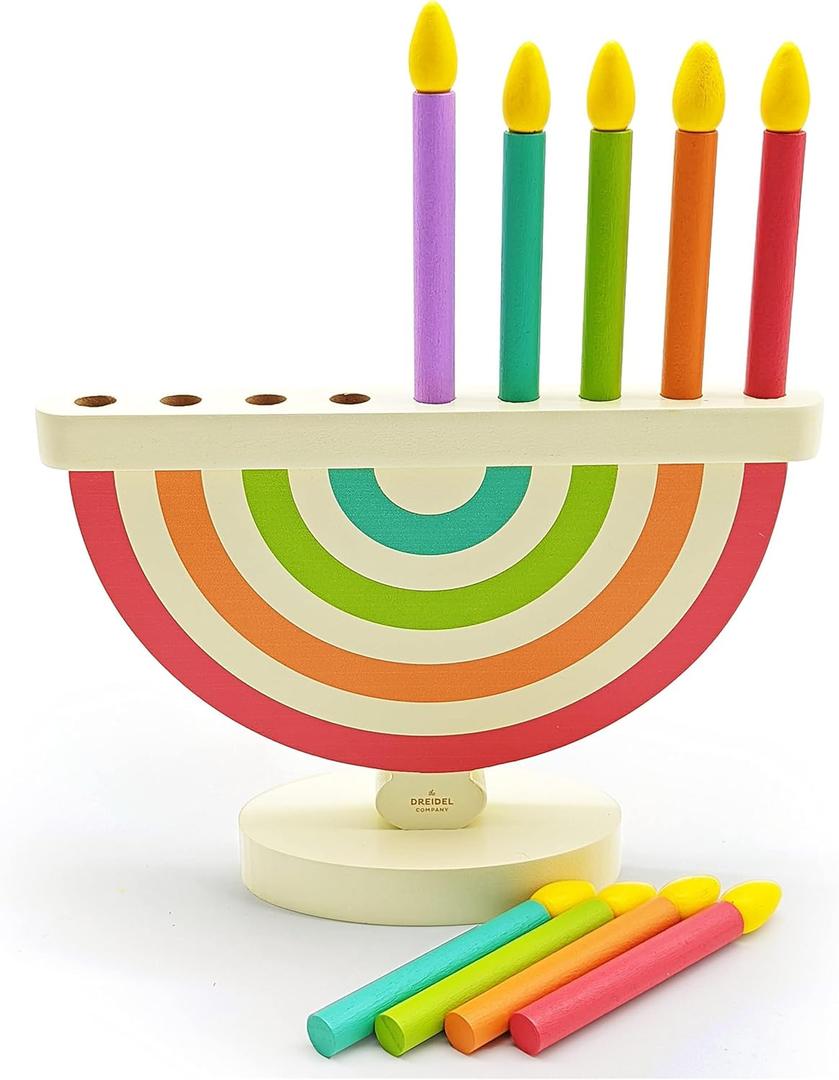 The Dreidel Company Hanukkah Children Wooden Chanukah Menorah with Removable Candles (Single)