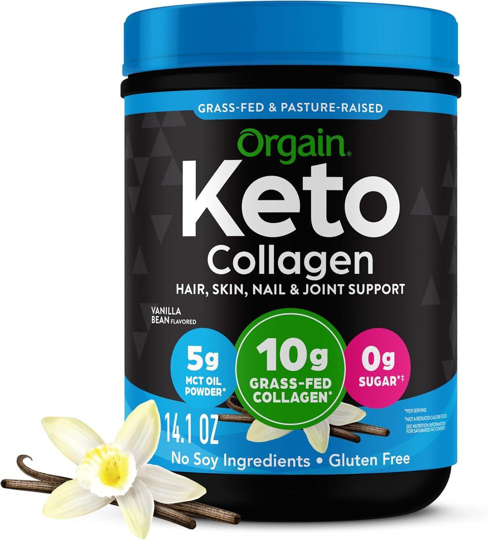 Orgain Keto Collagen Protein Powder, Vanilla - 10g Grass Fed Hydrolyzed Collagen Peptides for Women & Men, Type I & III, 5g MCT Oil - Hair, Skin, Nail, & Joint Support, Non-GMO, Gluten Free - 0.88lb (EXP 12/13/26)