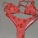 Alyweatry Women Y2k Bikinis Sets Coquette Aesthetic Bows Halter Tie Up Bikini Top High Cut Elastic Waist Bikini Bottom (Medium, Red Gingham Flower Print)