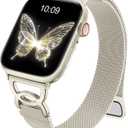 Adorve Slim Metal Band Compatible with Apple Watch Bands for Women  Thin Stainless Steel Mesh Loop Magnetic Wristbands for iWatch Bands Series 10 9 8 7 6 5 4 3 2 1 SE (Starlight), Size: 38/40/41/(42mm-Series 10) for wrist 5.5"-7.5"