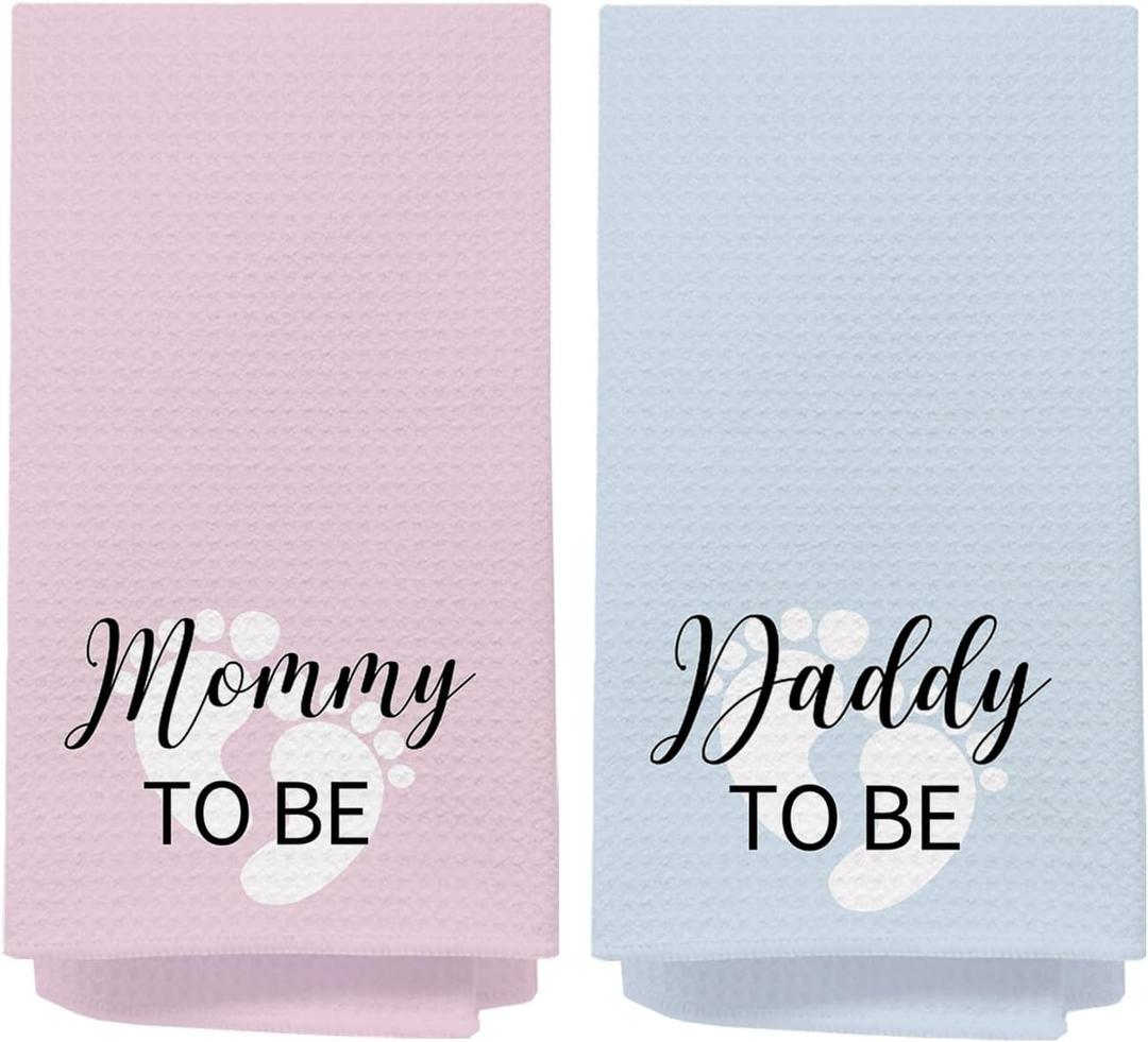 Mom Dad to Be Gifts 1st Time Hand Towels, Gender Reveal Gifts for Parents to Be, Soon to Be Dad Mom Gift Dish Tea Towels for New Parents Hand Towel for Bathroom Kitchen, 16x24 Inch Set of 2