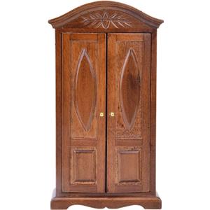 1:12 Miniature Doll Armoire, Brown Wooden Vintage Double Door Doll Wardrobe Closet, Doll House Accessories and Furniture for Clothes 3.26 * 1.49 * 6.25 inches