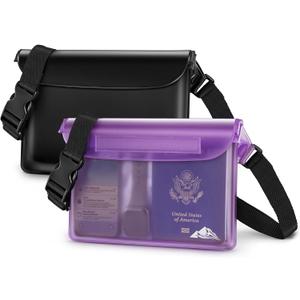 HEETA Waterproof Fanny Pack, Waterproof Pouch Dry Bag 2/3/4 Pack for Phone Passport Purse, Adjustable Waist Strap for Swimming Kayaking Boating Paddle Board Accessories Cruise Beach Camping Essentials (Black & Purple)