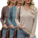 3 Pcs Women V Neck Sweater Winter Long Sleeve Shirts Lightweight Tunic Sweaters for Women 2026 Large