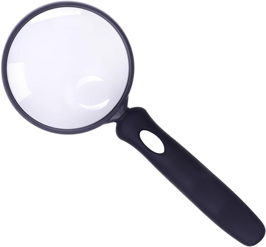 3 x Lakei Magnifying Glass 10X Handheld Reading Magnifying Glass, 75mm Shatter Resistant Lens, Non-Slip Rubber Handle, Suitable for Elderly Reading, Natural Exploration and Science Hobby(Black)