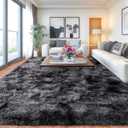 Shaggy Area Rugs, Fuzzy Rugs for Living Room, Soft Nursery Area Rug for Girls, Tie Dye Black Gray Plush Area Rugs Non Slip, Fluffy Rug Carpet 8x10ft