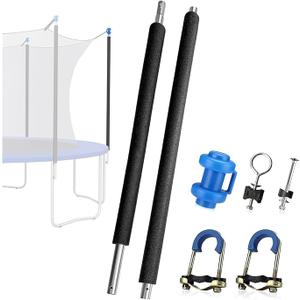 1 Set Universal Trampoline Replacement Pole Set – Straight Upper & Lower Enclosure Net Pole with Foam Sleeves, 2 Mounting Hardware Kits, Fits 10-16FT Frame 