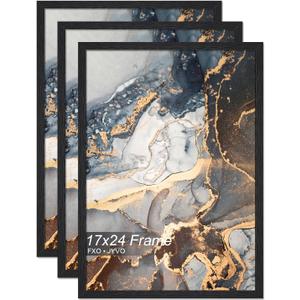 Fxojyvo Engineered Wood 17x24 Picture Frame Set of 3, Black Frame for 17 x 24 Inch Picture Poster Photo, Light Weight 17 by 24 Frame with Wood-grain for Wall - 3 Pack/Black/17 x24