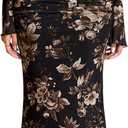 KUTUMAI Off Shoulder Long Sleeve Maxi Dress Corset Bodycon Ruched Cocktail Formal Wedding Guest Dresses for Women (Blackfloral), XL