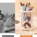 7 x Makeup Brush Holder, 2 Tier Clear Cosmetic Tools Organizer, Round Makeup Organizer for Vanity Countertop (Milky White)