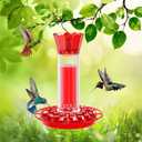 Hummingbird Feeders for Outdoors - 30 Bee Proof Feeding Ports 10 oz Red Hanging Plastic Humming Bird Feeder with Built-in Ant Moat, Perches for Outside Garden Yard Decorative