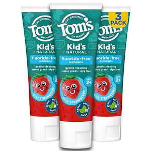 Tom's of Maine Natural Kid's Fluoride Free Toothpaste, Ages 2+, Silly Strawberry, 5.1 oz. 3Pack (Back In Original Formula)