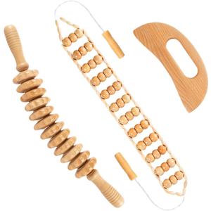 3 in 1 Wood Therapy Massage Tools Maderoterapia Kit Lymphatic Drainage Massager Gua Sha Wooden Massage Tool Body Sculpting Tools for Body Contouring and Shaping, Muscle Pain Relief, Anti-Cellulite