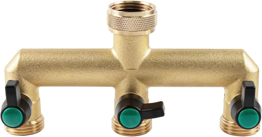 Hose Splitter, 3 Way Heavy Duty Brass Garden Hose Splitter, Outdoor Faucet Splitter, for 3/4" Hose Connector, Hose Spigot Adapter with 3 Individual ON/Off Valves