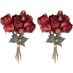 Peonies Artificial Flowers 2 Bouquets, Vintage Peonies 18pcs Silk Peonies with Stems Real Look Red Fake Peonies Flowers Artificial for Decoration for Wedding Bouquet (Red)