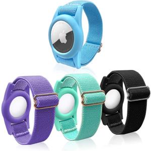 ThingsBag 4 Pack Kids Bracelet for AirTag, Holder with Adjustable Stretchy Nylon Watch Band, Anti-Lost for Apple Air Tag Case Loop for Child, Toddler, Wallet, AirTag Wristband Kids (Colorful) (Multi-Colored)