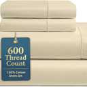 LANE LINEN King Size Bed Sheet Set  600 Thread Count Long-Staple 100% Cotton Sheet Set King Size, Hotel Premium Soft Silky Sateen Finish, Durable Bedding Set, Elasticised 15" Deep Pocket  Linen