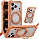 MAGEASY Compatible with iPhone 17 Pro 6.3" Case with 360 Rotatable Stand - 20ft Ultimate Drop Protection, Compatible with MagSafe, Embedded Aluminum Frame | Odyssey Stand M (Coral)