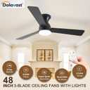 Ceiling Fans with Lights, 48 inch Low Profile Ceiling Fan with Light and Remote Control, Flush Mount, Reversible, 3CCT, Dimmable LED, Noiseless, Black Ceiling Fan for Bedroom, Dining Room